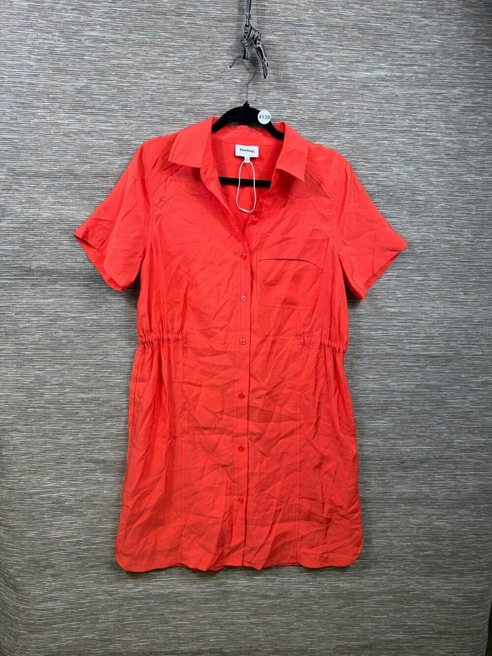 Darling, Shirt Dress Womens S Orange Collared Button Front Belted Short Casual